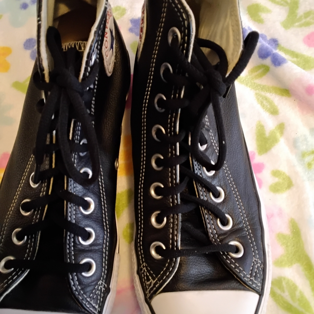 Converse Unisex black high top leather sneakers men's size 6.5 Women’s 8.5 8 1/2 - Picture 5 of 6